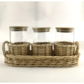 Rattan Wrapped Glass Storage Jar Set